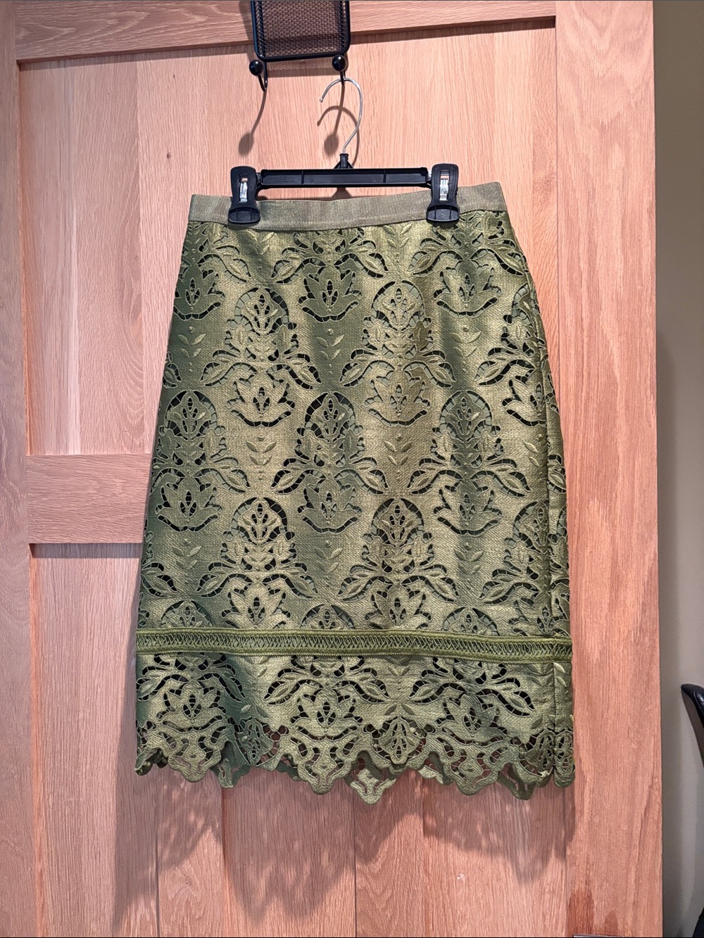 Ann Taylor Olive Green Lace Pencil Skirt